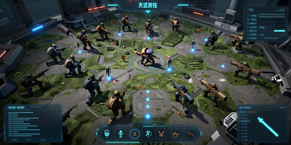 Tactics With Sharp Edges collection banner - a futuristic battlefield viewed from above with glowing command overlays