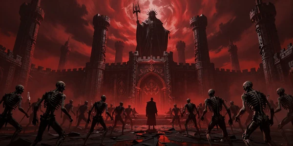 Candlelit Fantasy Trouble collection banner - skeletal armies and a dark mage on a blood-red ancient battlefield