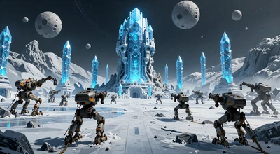 Cryo Station - coming soon sci-fi game preview showing an alien colony under construction on an ice moon